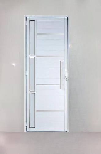 Porta Lambril Branco com Vidro Friso e Puxador